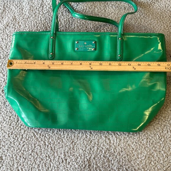 Kate Spade Tote Womens Green Patent Perforated Shoulder Bag Double Handles - Picture 10 of 15